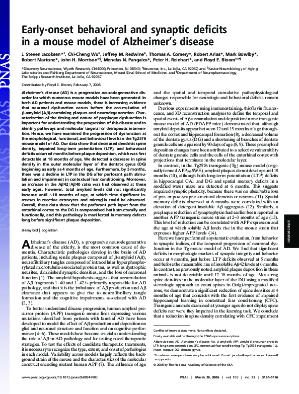 (PDF) Early-onset behavioral and synaptic deficits in a mouse model of ...