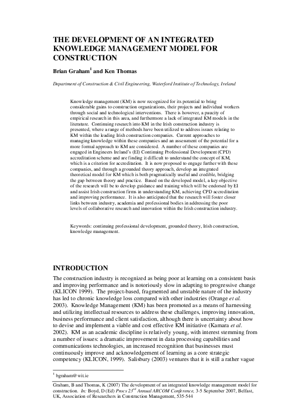 (PDF) The Development of an Integrated Knowledge Management Model for ...