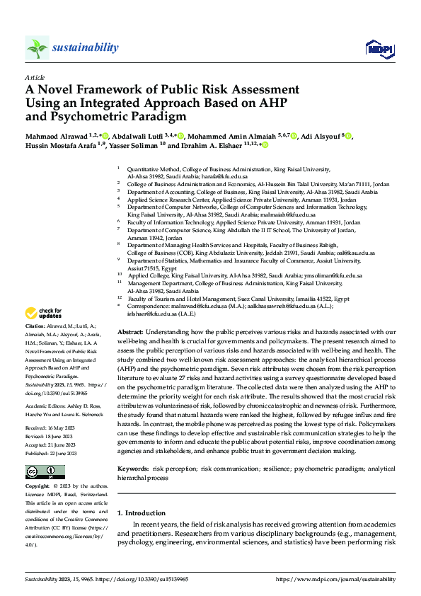 (PDF) A Novel Framework of Public Risk Assessment Using an Inte-Grated ...