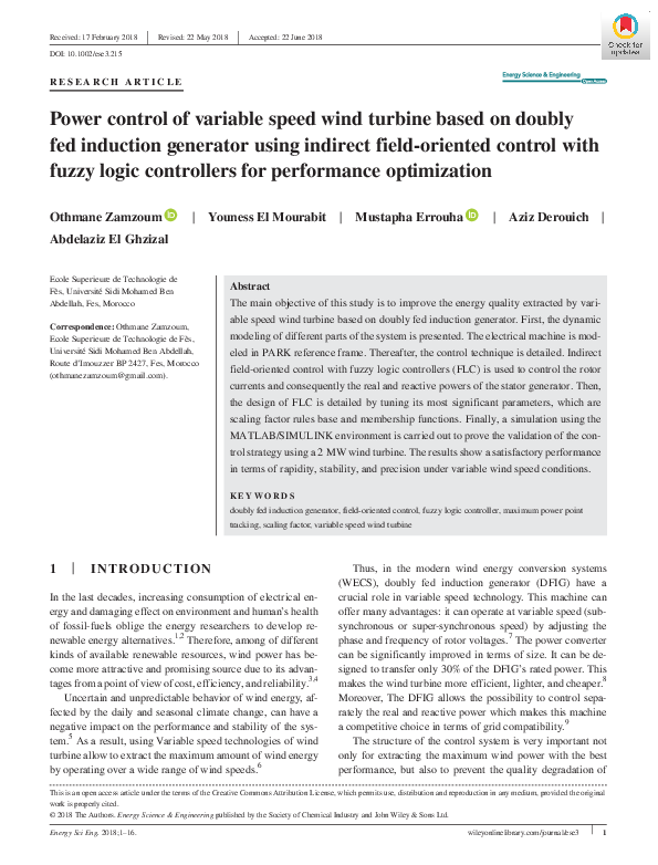 (PDF) Power control of variable speed wind turbine based on doubly fed ...