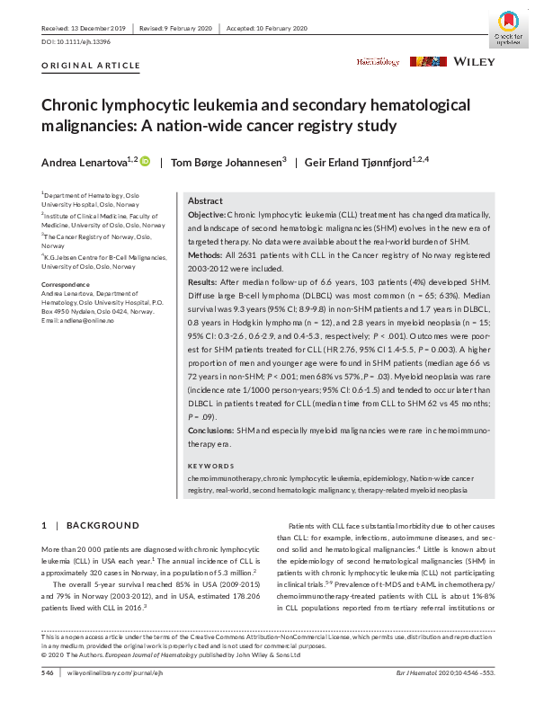 (PDF) Chronic lymphocytic leukemia and secondary hematological ...