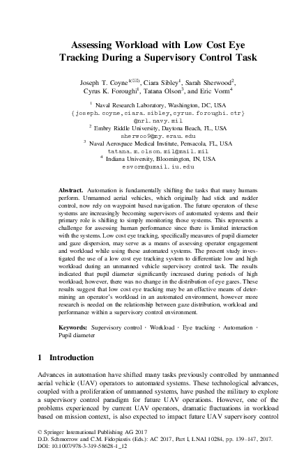 (PDF) Assessing Workload with Low Cost Eye Tracking During a ...