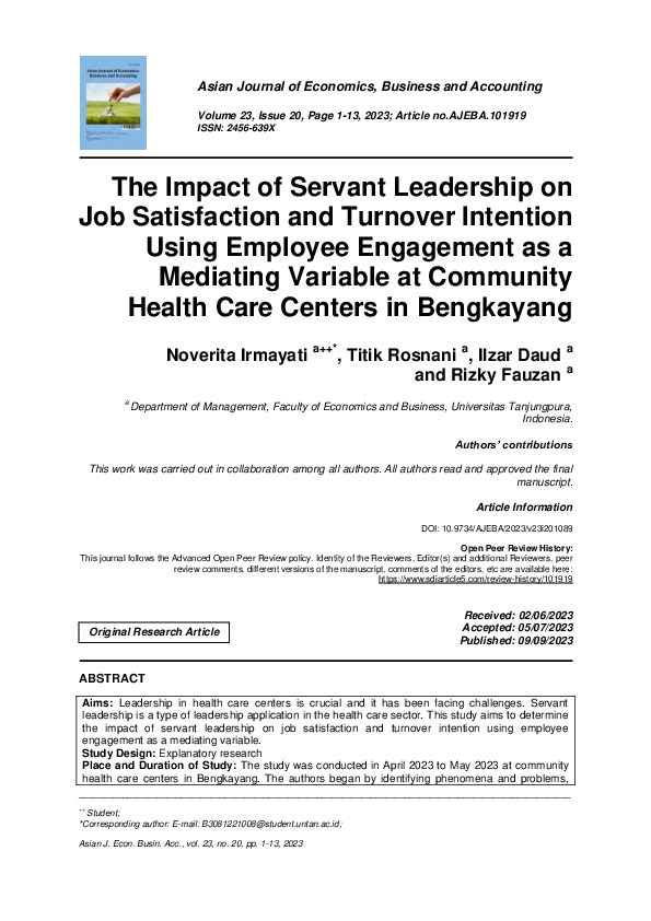 (PDF) The Impact of Servant Leadership on Job Satisfaction and Turnover ...