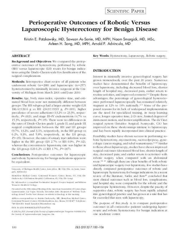 (PDF) Perioperative outcomes of robotic versus laparoscopic sacrocolpopexy