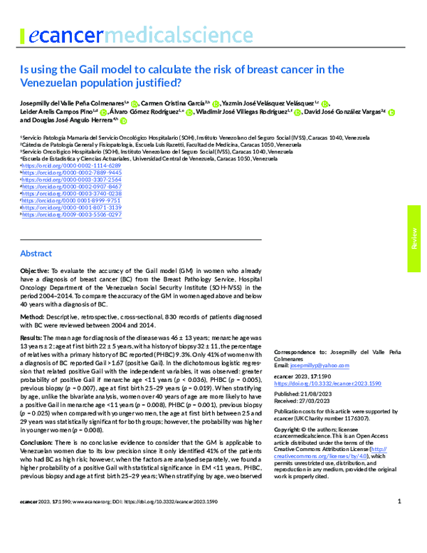 (PDF) Is using the Gail model to calculate the risk of breast cancer in ...
