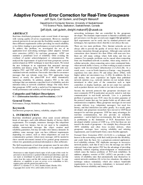 (PDF) Adaptive forward error correction for real-time groupware