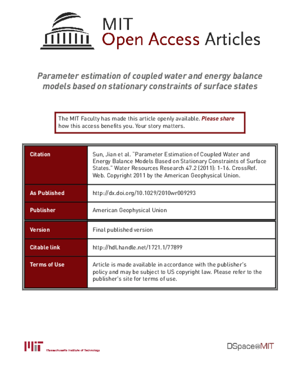 (PDF) Parameter estimation of coupled water and energy balance models ...
