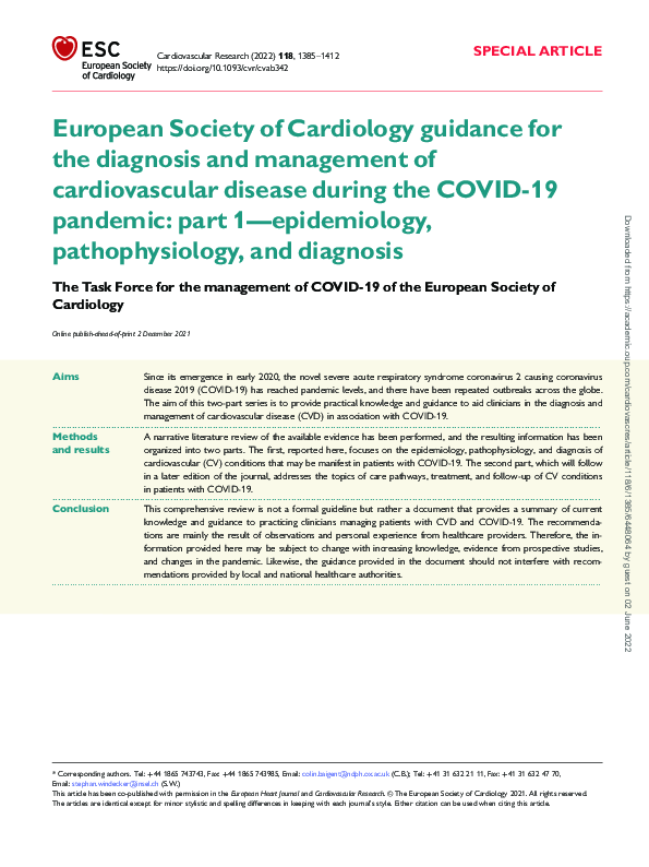 (PDF) European Society of Cardiology guidance for the diagnosis and ...