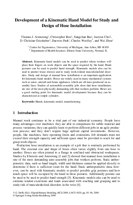 (PDF) Development of a Kinematic Hand Model for Study and Design of ...