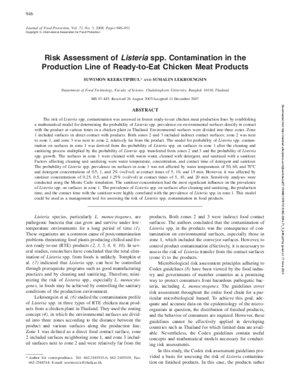 (PDF) Risk Assessment of Listeria spp. Contamination in the Production ...