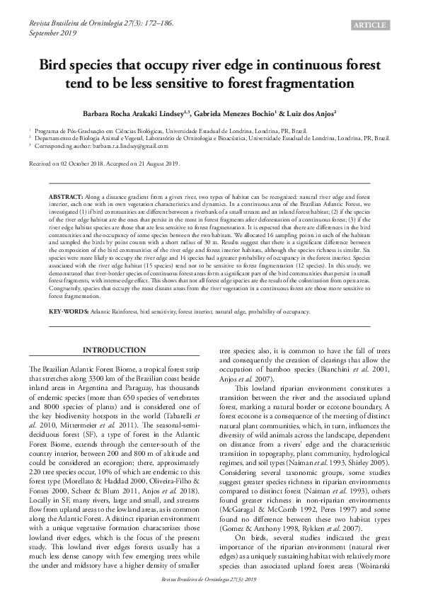 (PDF) Bird species that occupy river edge in continuous forest tend to ...