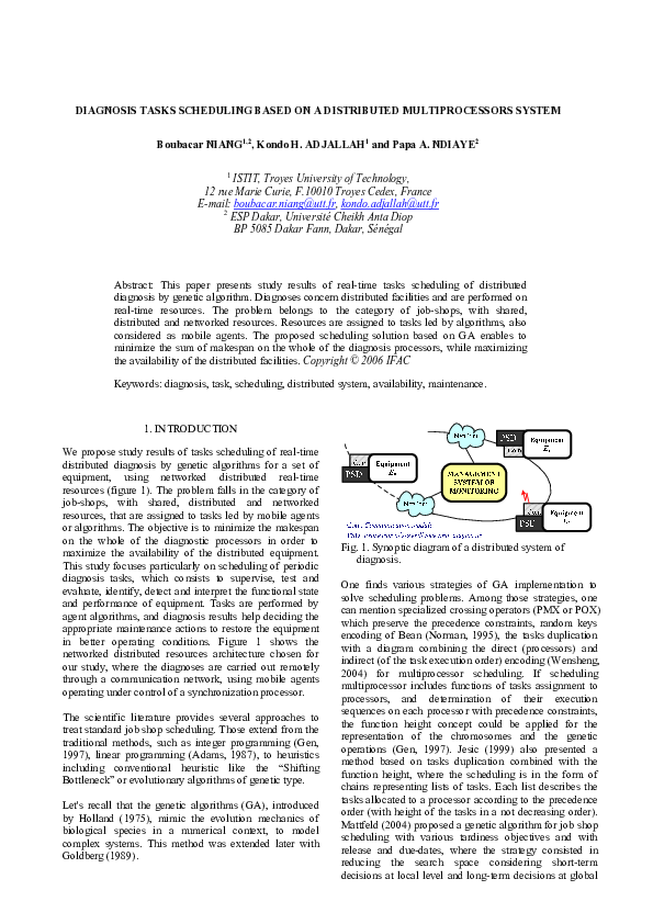 (PDF) Diagnosis Tasks Scheduling Based on a Distributed Multiprocessors ...
