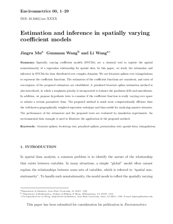 (PDF) Estimation and inference in spatially varying coefficient models