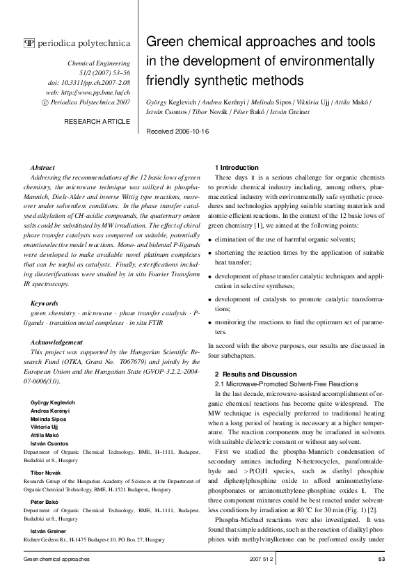 (PDF) Green chemical approaches and tools in the development of ...