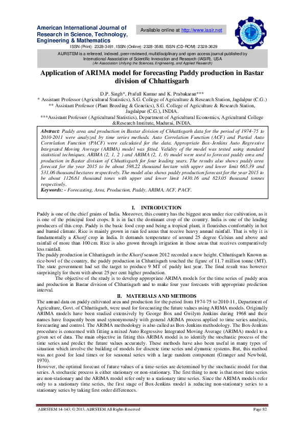 (PDF) Application of ARIMA model for forecasting paddy production in ...