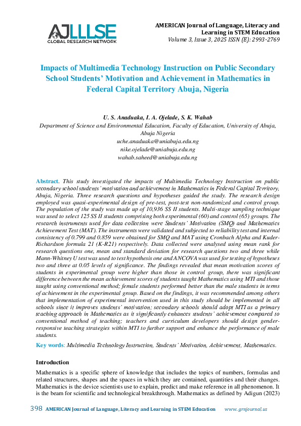 (PDF) Impacts of Multimedia Technology Instruction on Public Secondary ...