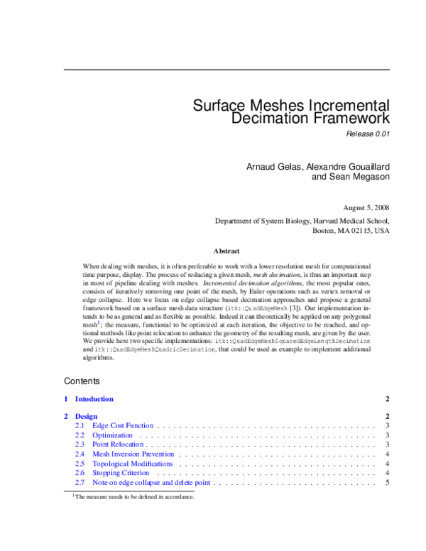 (PDF) Surface Meshes Incremental Decimation Framework
