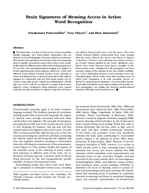 (PDF) Brain Signatures of Meaning Access in Action Word Recognition