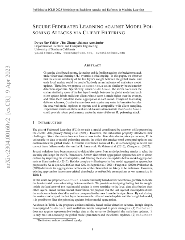 (PDF) Secure Federated Learning against Model Poisoning Attacks via ...