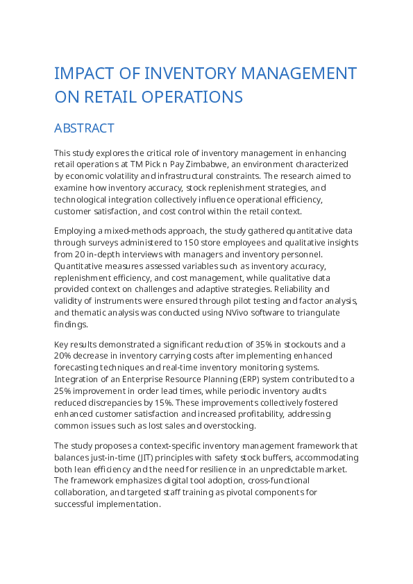 (PDF) IMPACT OF INVENTORY MANAGEMENT ON RETAIL OPERATIONS