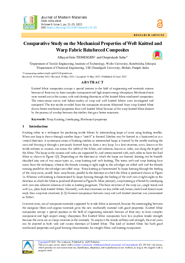 (PDF) Comparative Study on the Mechanical Properties of Weft Knitted ...