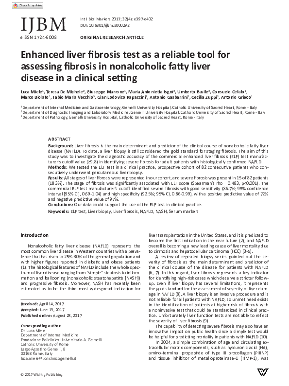 (PDF) Enhanced Liver Fibrosis Test as a Reliable Tool for Assessing ...
