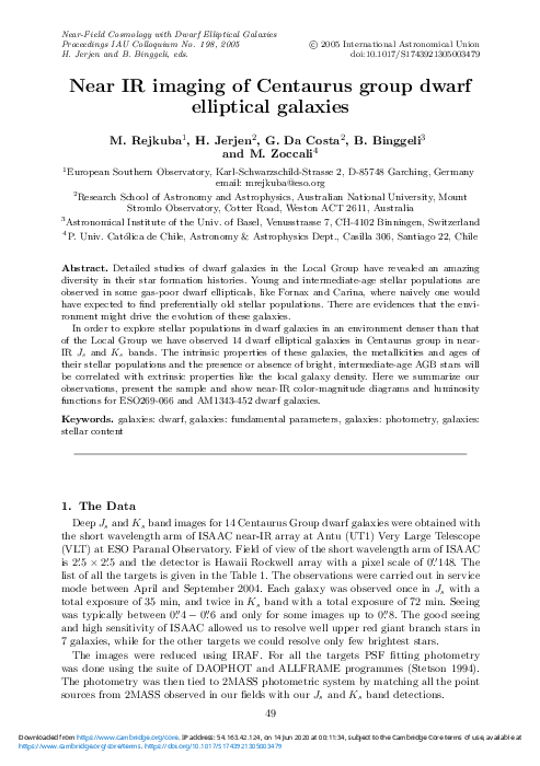 (PDF) Near IR imaging of Centaurus group dwarf elliptical galaxies