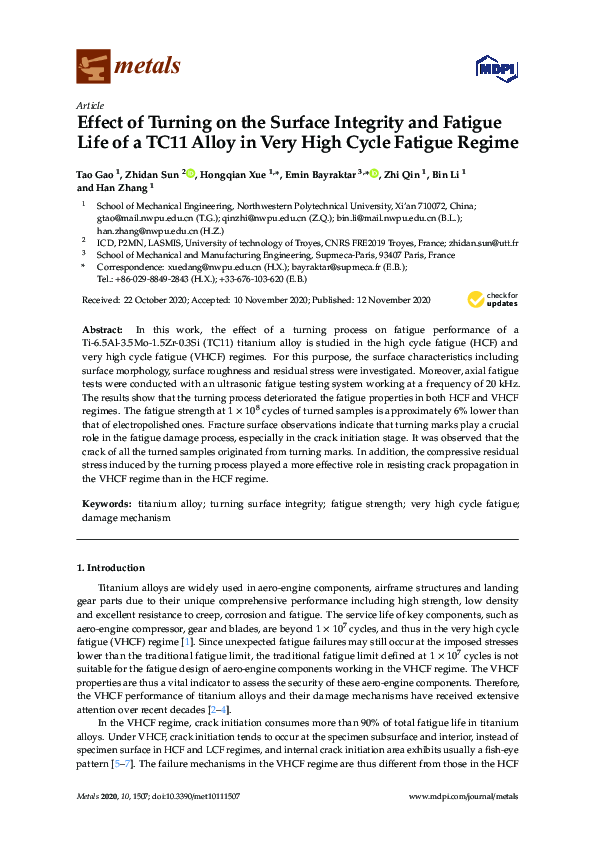 (PDF) Effect of Turning on the Surface Integrity and Fatigue Life of a ...