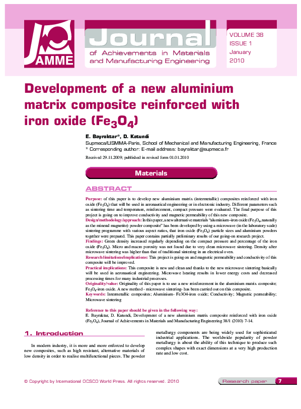 (PDF) of Achievements in Materials and Manufacturing Engineering ...