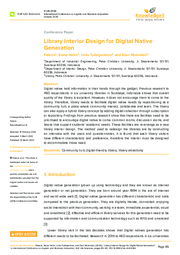 (PDF) Library Interior Design for Digital Native Generation