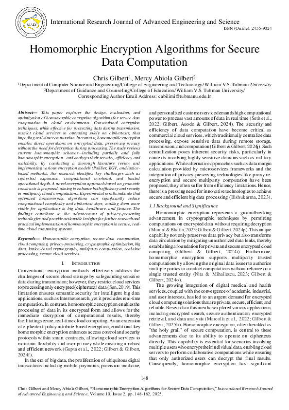 (PDF) Homomorphic Encryption Algorithms for Secure Data Computation