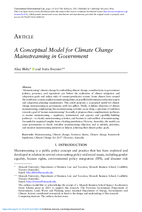 (PDF) A Conceptual Model for Climate Change Mainstreaming in Government