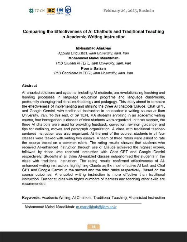 (PDF) Comparing the Effectiveness of AI Chatbots and Traditional ...