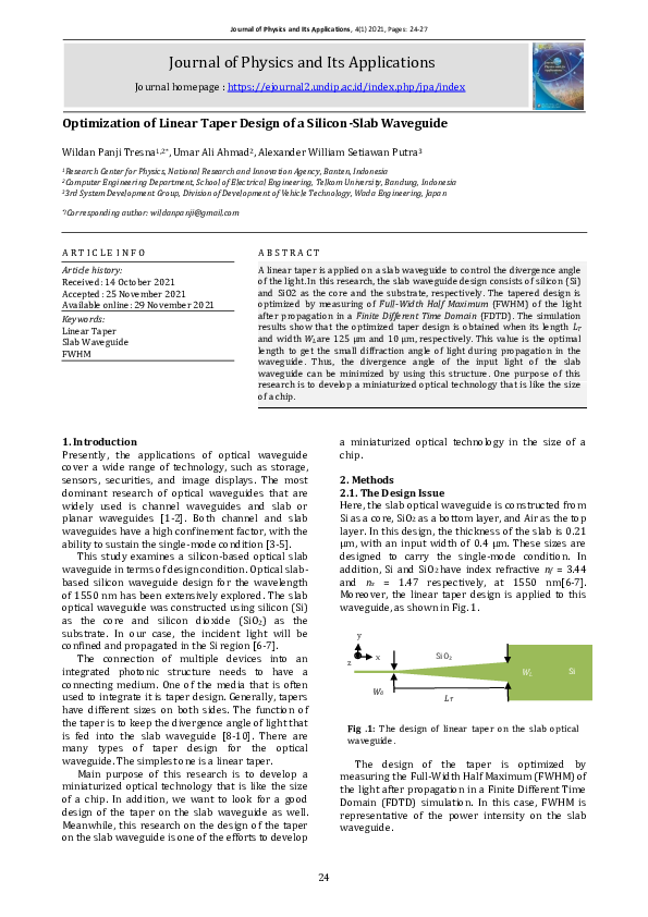 (PDF) Optimization of linear taper design of a silicon-slab waveguide