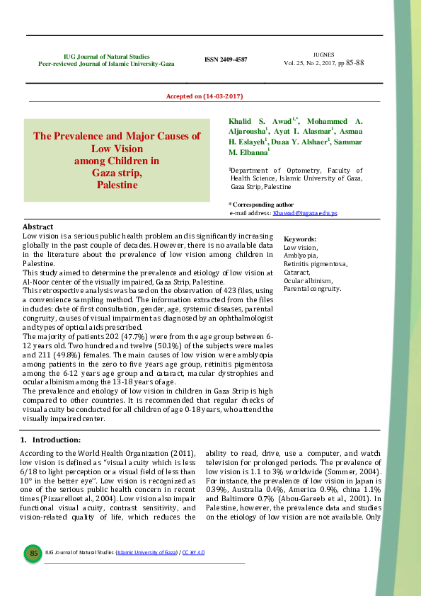 (PDF) The Prevalence and Major Causes of Low Vision among Children in ...