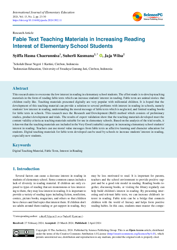 (PDF) Fable Text Teaching Materials in Increasing Reading Interest of ...