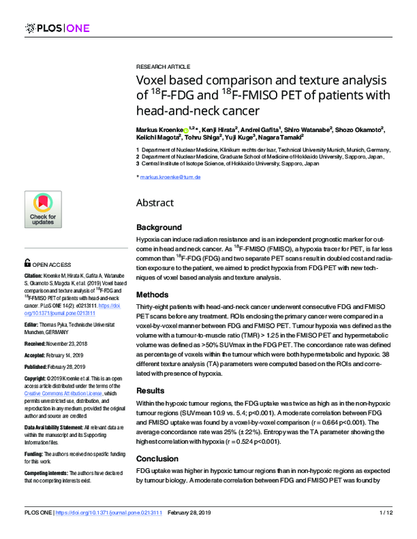 (PDF) Voxel based comparison and texture analysis of 18F-FDG and 18F ...