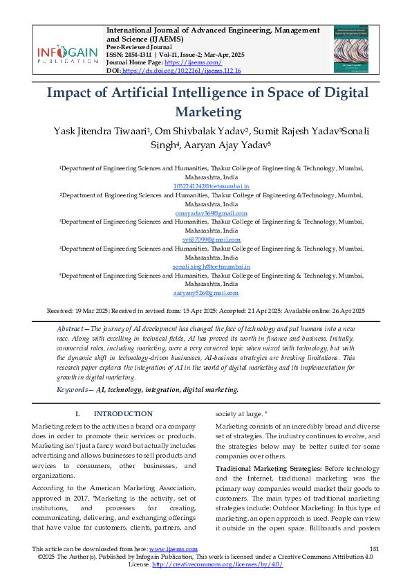 (PDF) Impact of Artificial Intelligence in Space of Digital Marketing