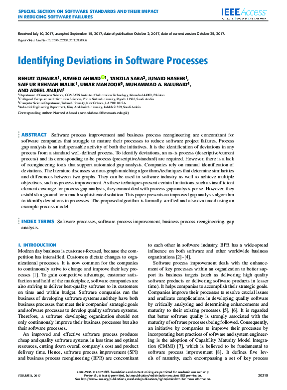(PDF) Identifying Deviations in Software Processes