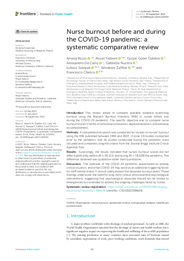 (PDF) Nurse burnout before and during the COVID-19 pandemic: a ...