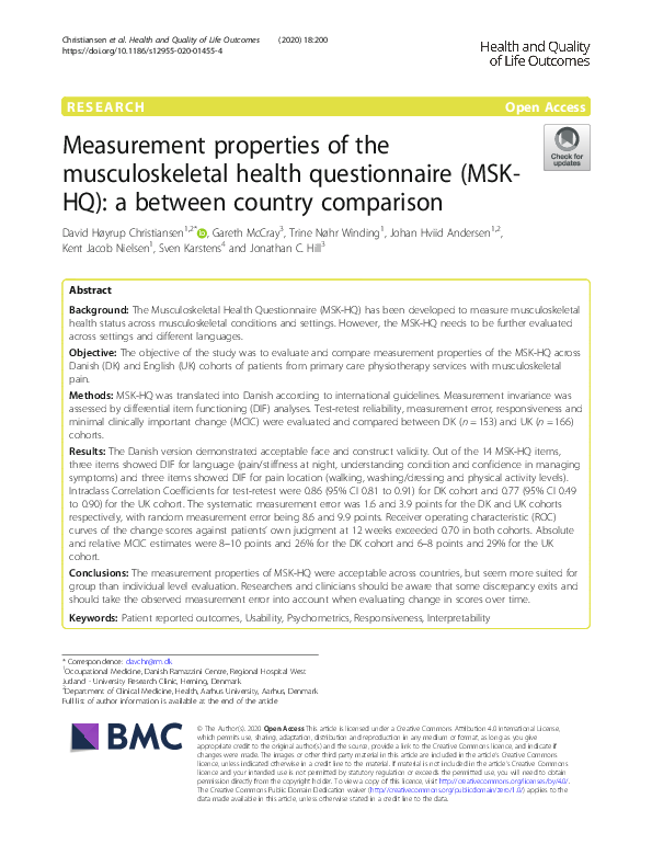 (PDF) Measurement properties of the musculoskeletal health ...