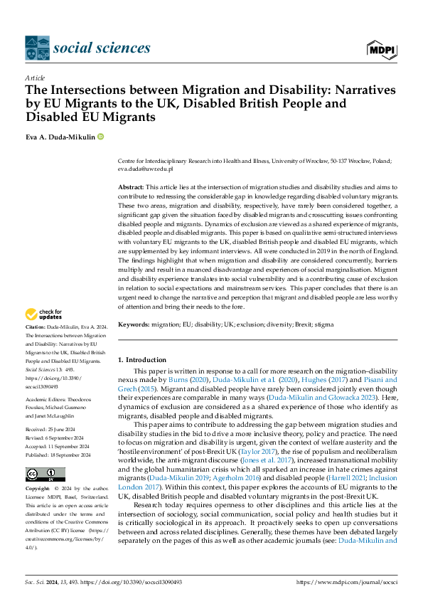 (PDF) The Intersections between Migration and Disability: Narratives by ...