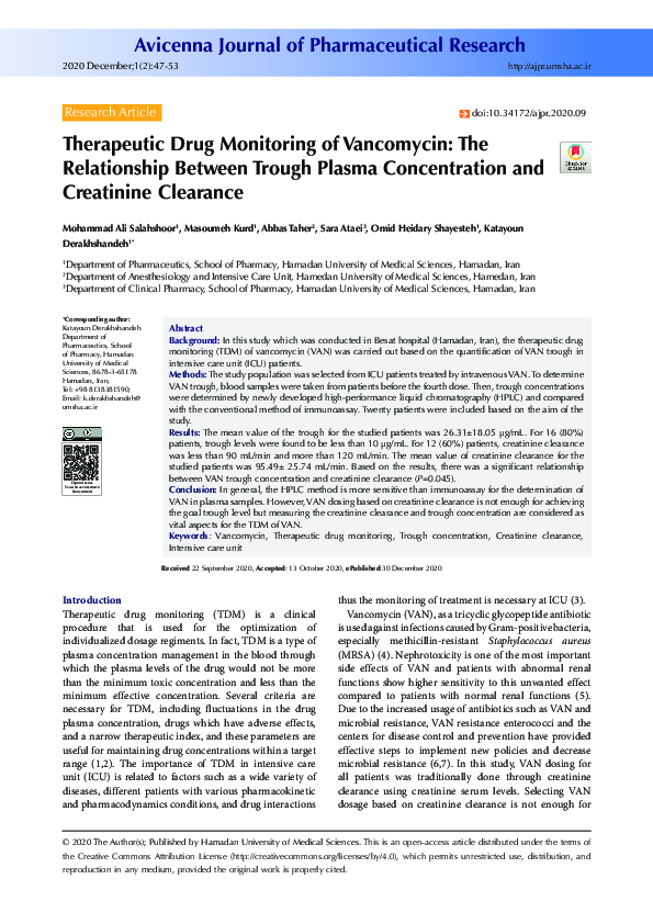(PDF) Therapeutic Drug Monitoring of Vancomycin: The Relationship ...