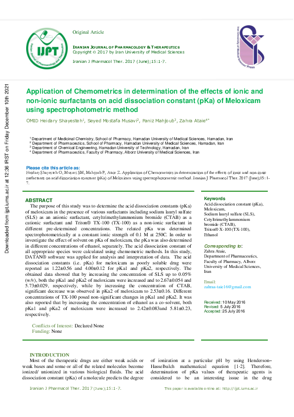 (PDF) Application of Chemometrics in determination of the effects of ...