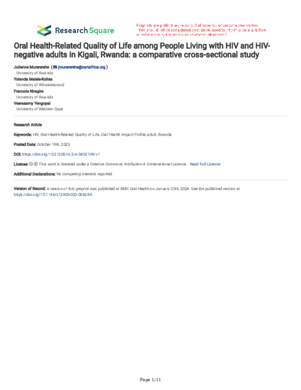 (PDF) Oral Health-Related Quality of Life among People Living with HIV ...
