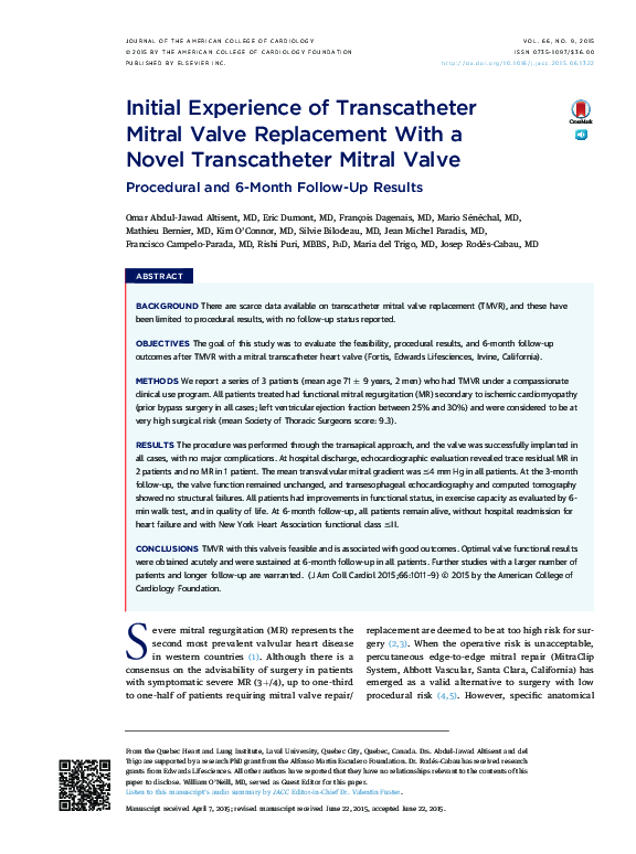 (PDF) Initial Experience of Transcatheter Mitral Valve Replacement With ...