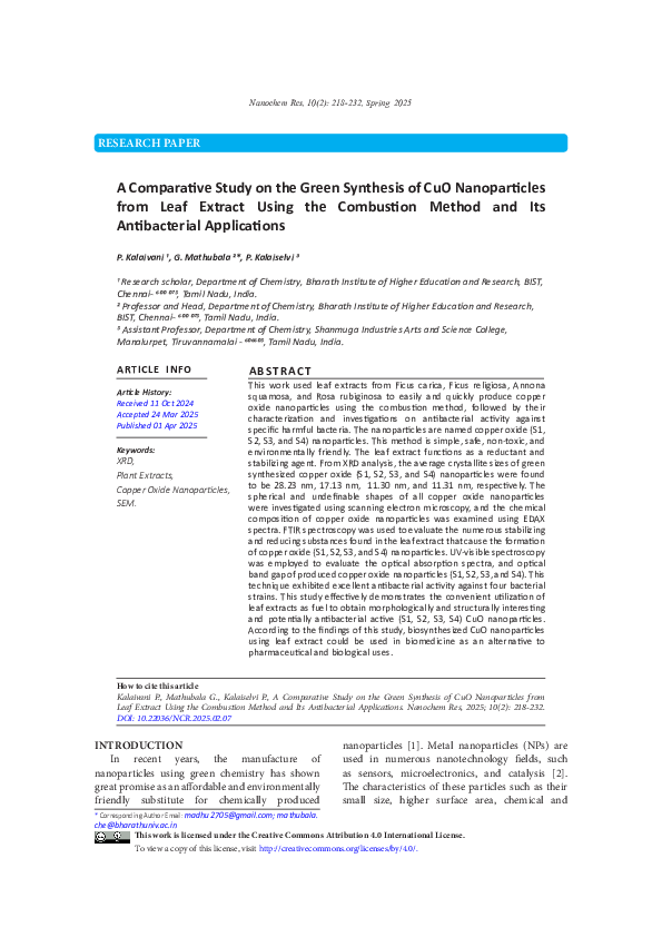 (PDF) A Comparative Study on the Green Synthesis of CuO Nanoparticles ...