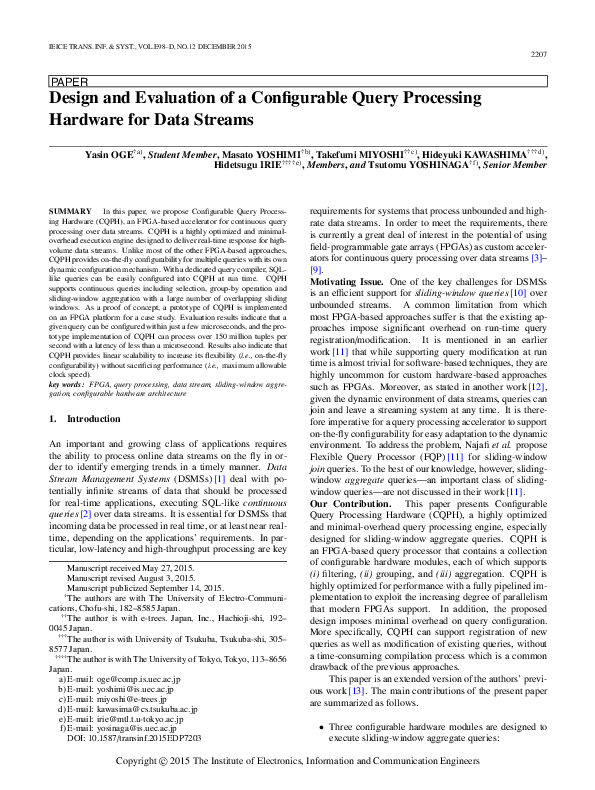 (PDF) Design and Evaluation of a Configurable Query Processing Hardware ...
