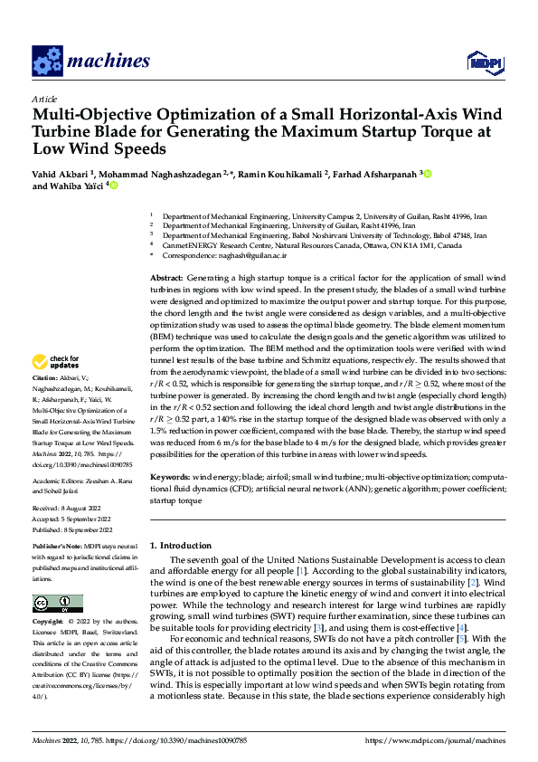 (PDF) Multi-Objective Optimization of a Small Horizontal-Axis Wind ...