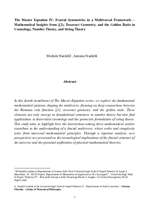 (PDF) The Master Equation IV: Fractal Symmetries in a Multiversal ...